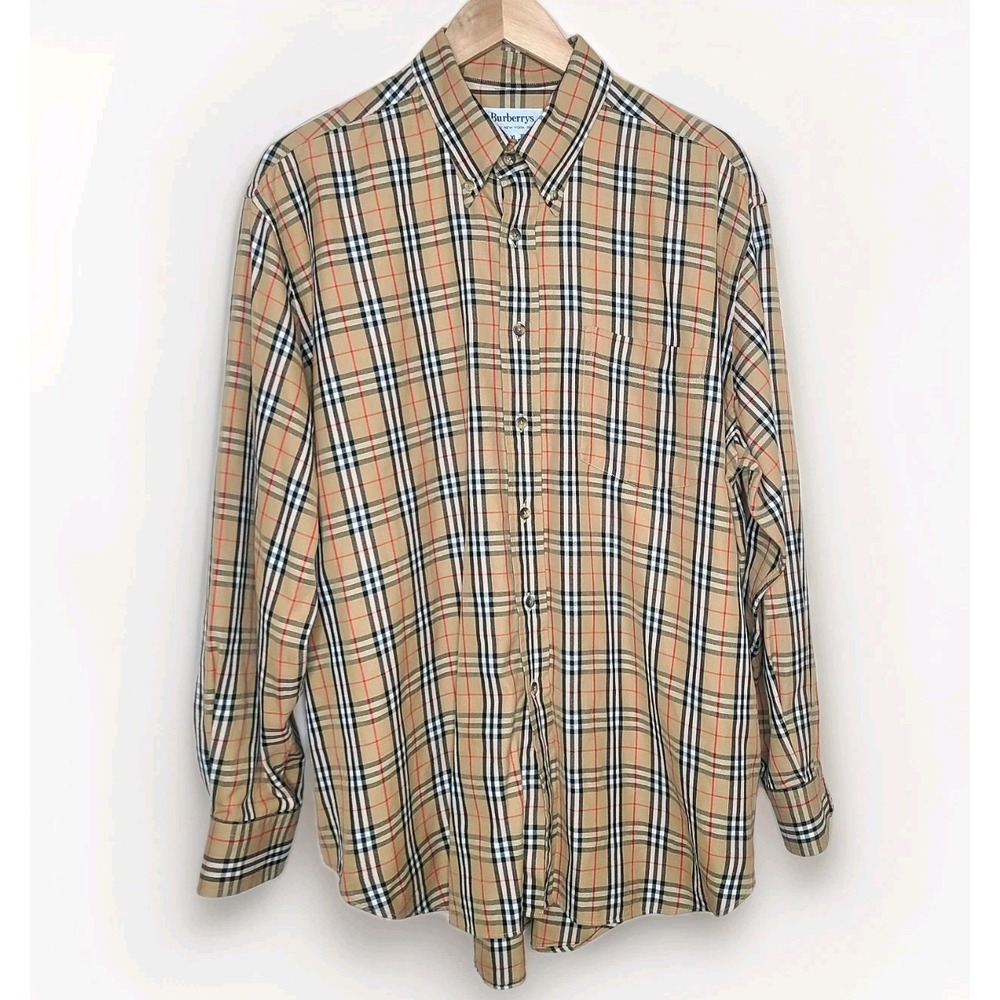 BURBERRY'S Nova Check Button Down Shirt  Long Sleeve Beige Men's Size XL